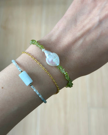 Aquamarine Beaded Double Layer Gold-plated Bracelet