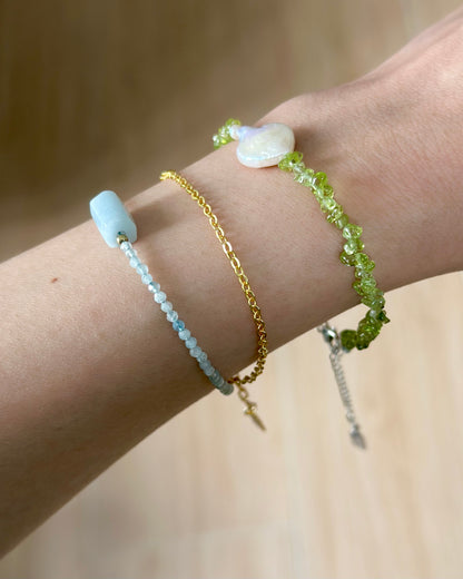 Aquamarine Beaded Double Layer Gold-plated Bracelet