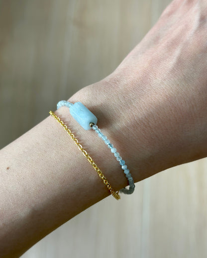 Aquamarine Beaded Double Layer Gold-plated Bracelet