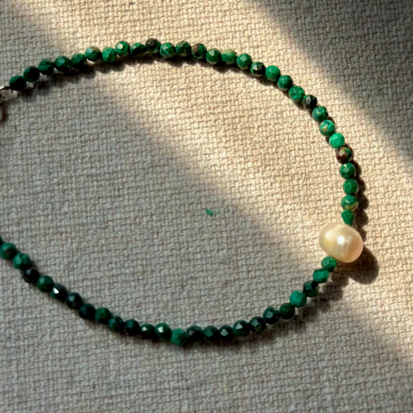 Malachite And Freshwater Pearl Beaded Bracelet