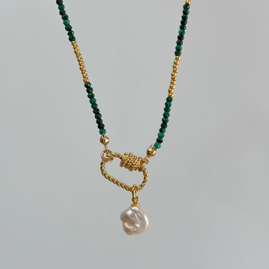 Two-way Malachite And Freshwater Pearl Beaded Necklace
