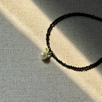 Black Spinel And Freshwater Pearl Beaded Bracelet