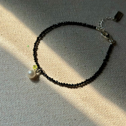 Black Spinel And Freshwater Pearl Beaded Bracelet