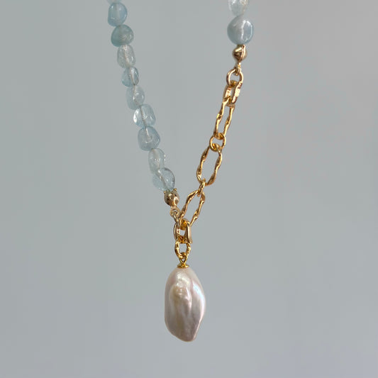 Multi-way Aquamarine And Baroque Pearl Beaded Necklace