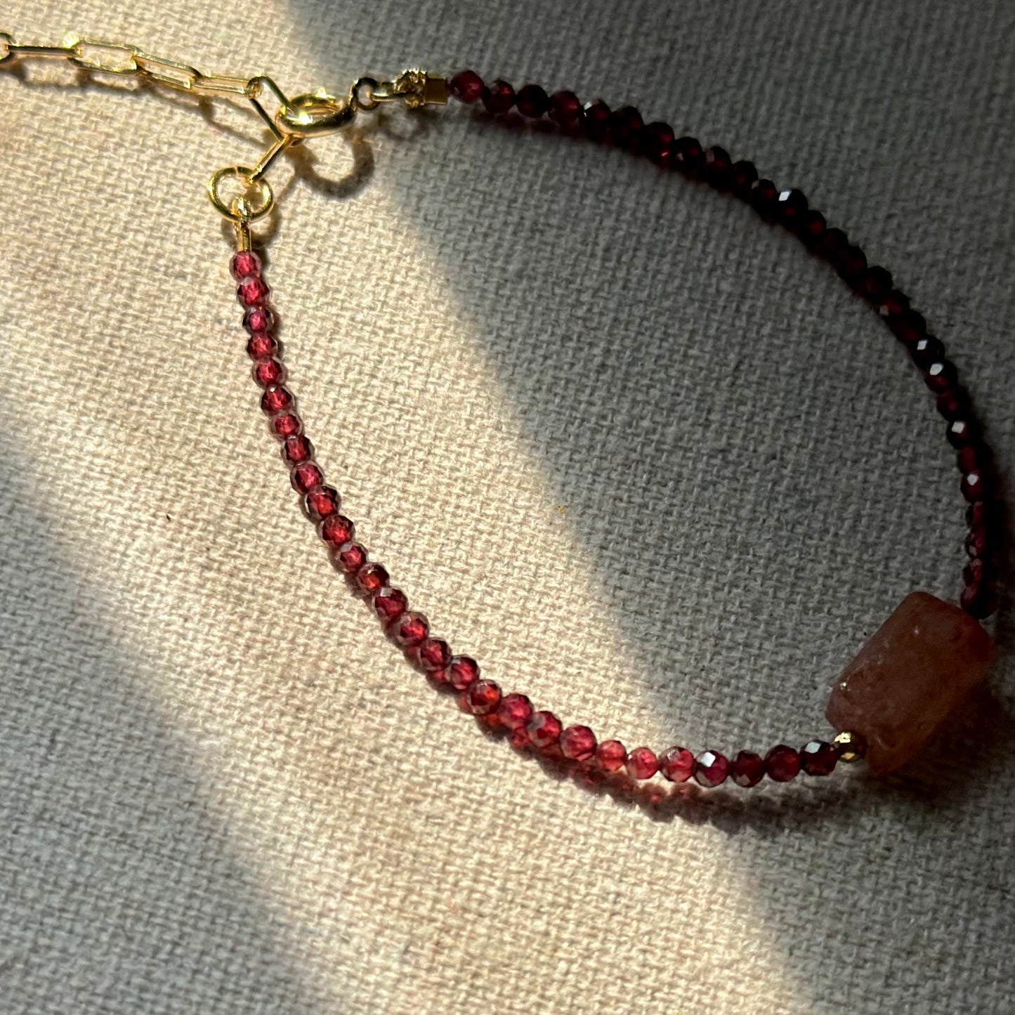 Garnet And Strawberry Quartz Beaded Bracelet