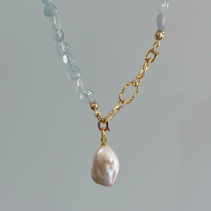 Multi-way Aquamarine And Baroque Pearl Beaded Necklace
