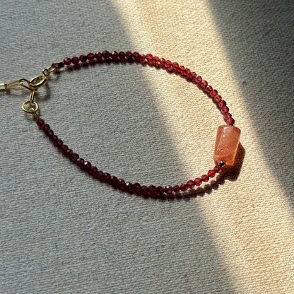 Garnet And Strawberry Quartz Beaded Bracelet
