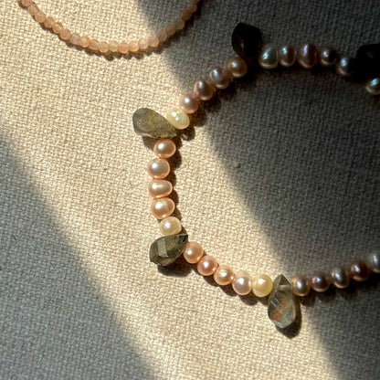 Freshwater Pearl And Labradorite Beaded Bracelet