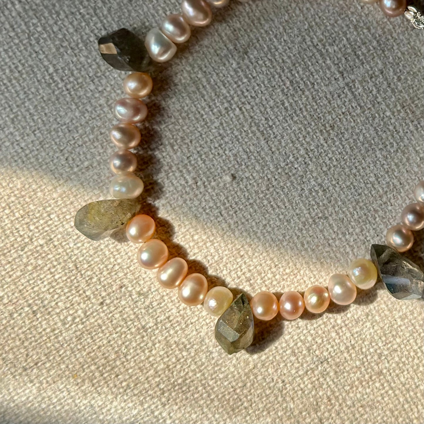 Freshwater Pearl And Labradorite Beaded Bracelet