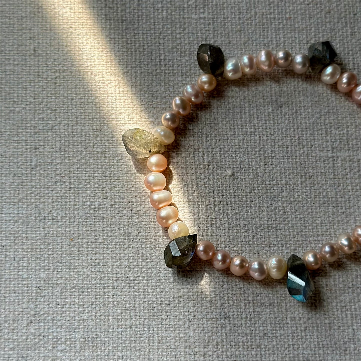 Freshwater Pearl And Labradorite Beaded Bracelet