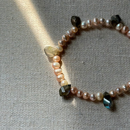 Freshwater Pearl And Labradorite Beaded Bracelet