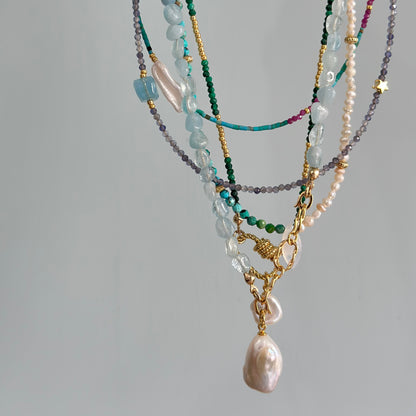 Multi-way Aquamarine And Baroque Pearl Beaded Necklace