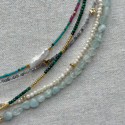 Turquoise Mix Freshwater Pearl Moonstone Beaded Necklace