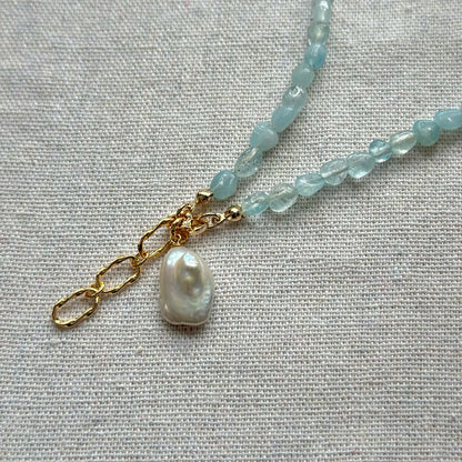 Multi-way Aquamarine And Baroque Pearl Beaded Necklace