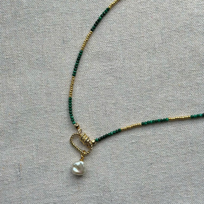 Two-way Malachite And Freshwater Pearl Beaded Necklace