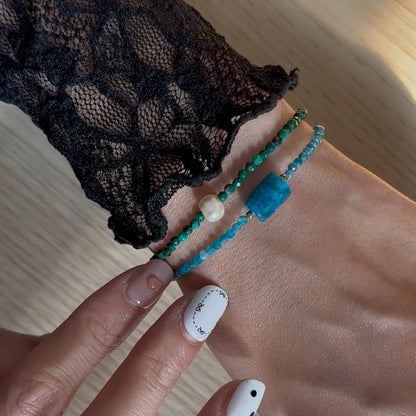 Malachite And Freshwater Pearl Beaded Bracelet