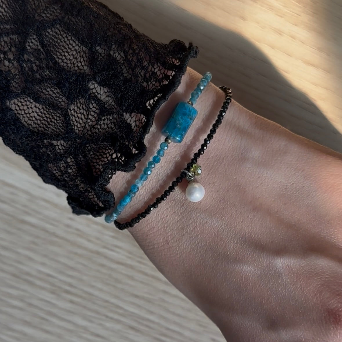 Black Spinel And Freshwater Pearl Beaded Bracelet