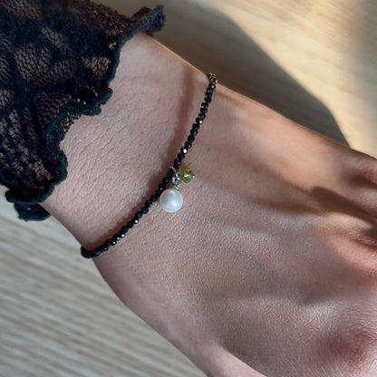 Black Spinel And Freshwater Pearl Beaded Bracelet