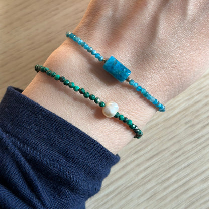 Malachite And Freshwater Pearl Beaded Bracelet