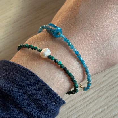 Malachite And Freshwater Pearl Beaded Bracelet