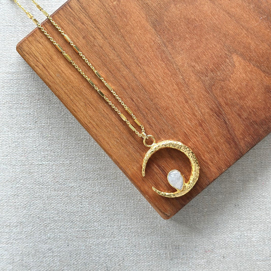 Moonstone Crescent Gold-plated Necklace