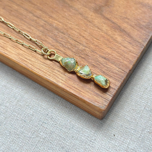 Opal Raw Stone Pendant Italian Gold-plated Sterling Silver Long Necklace
