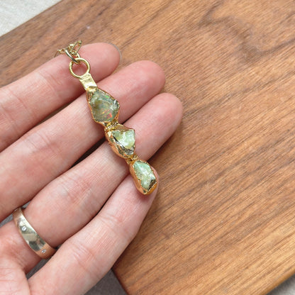 Opal Raw Stone Pendant Italian Gold-plated Sterling Silver Long Necklace