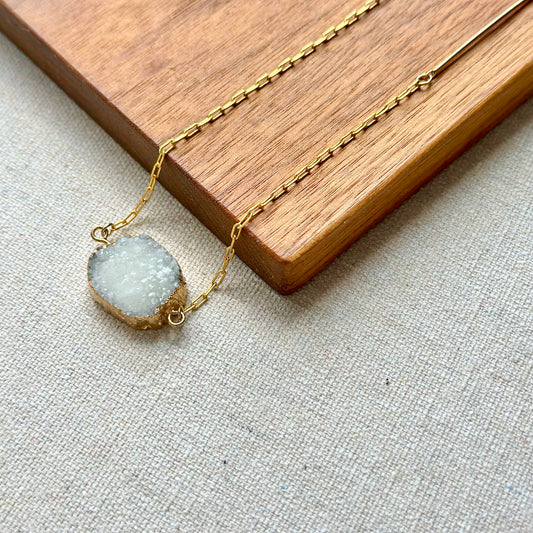 White Agate Druzy Asymmetric Gold-plated Necklace