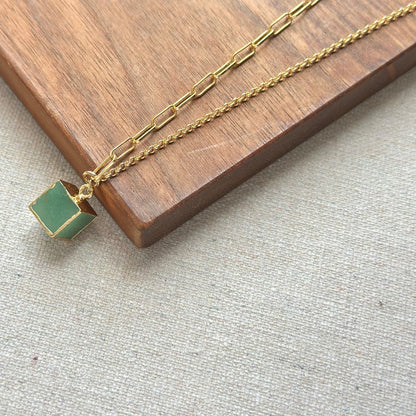 Aventurine Cube Asymmetric Gold-plated Sterling Silver Necklace
