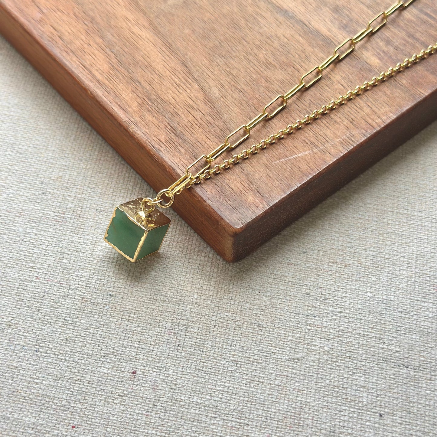 Aventurine Cube Asymmetric Gold-plated Sterling Silver Necklace