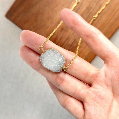 White Agate Druzy Asymmetric Gold-plated Necklace