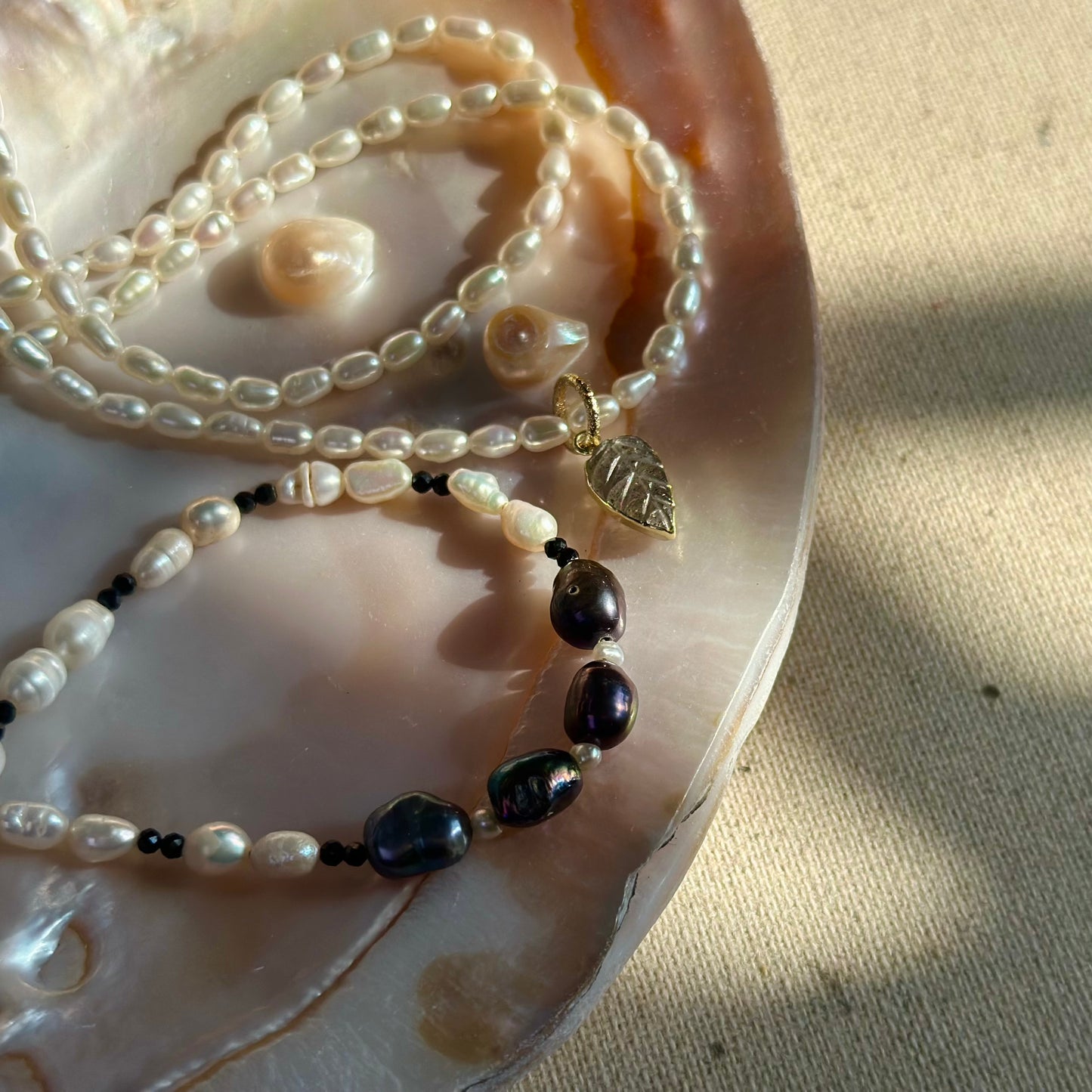 Freshwater Pearl Beaded And Labradorite Leaves Double Layer Necklace