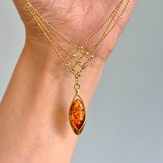 Amber Cross Front Gold-plated Choker Necklace