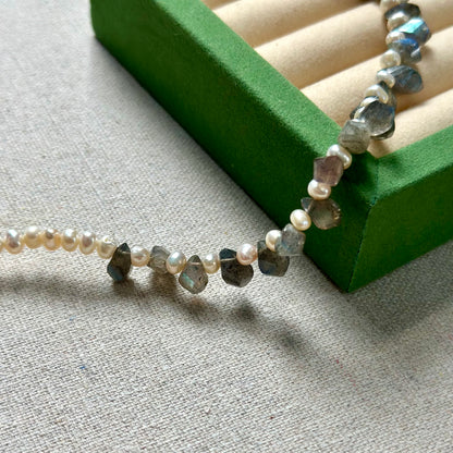 Freshwater Pearl And Labradorite Beaded Necklace
