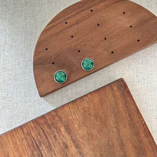 Malachite Oval Bezel Sterling Silver Stud