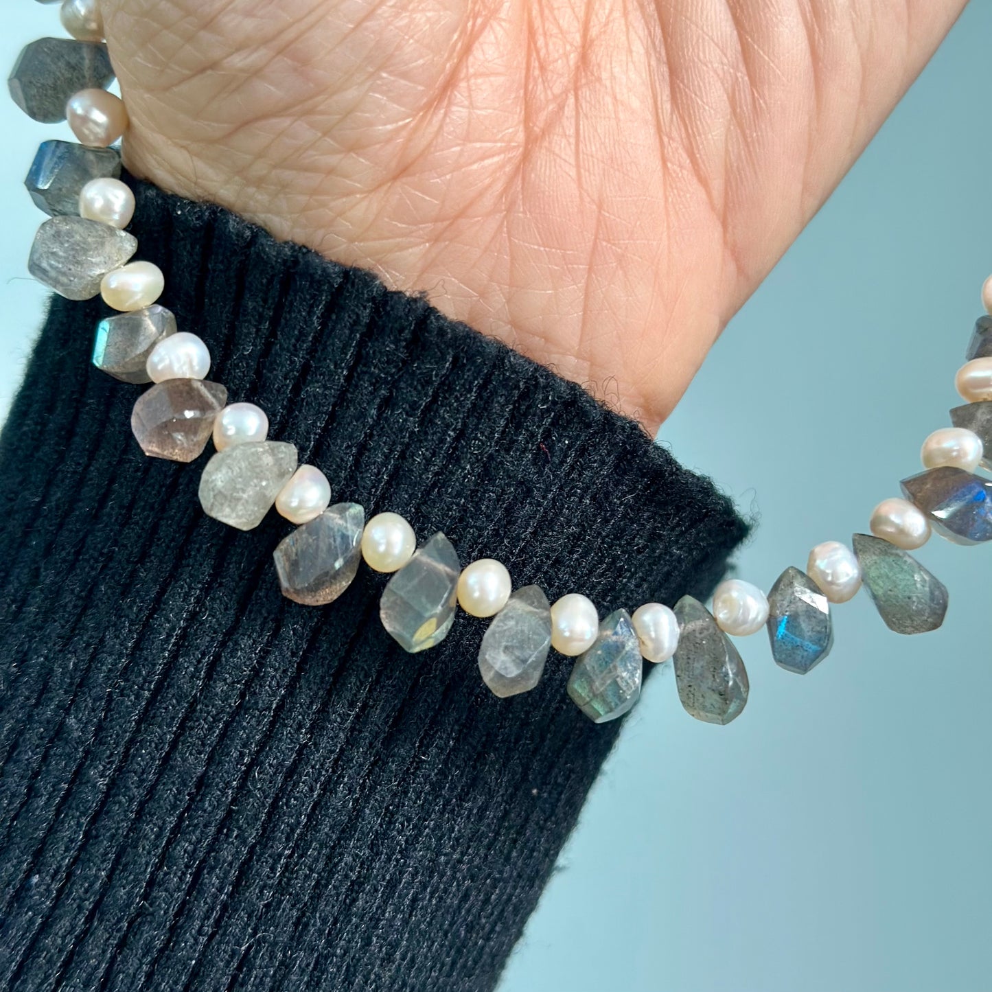 Freshwater Pearl And Labradorite Beaded Necklace