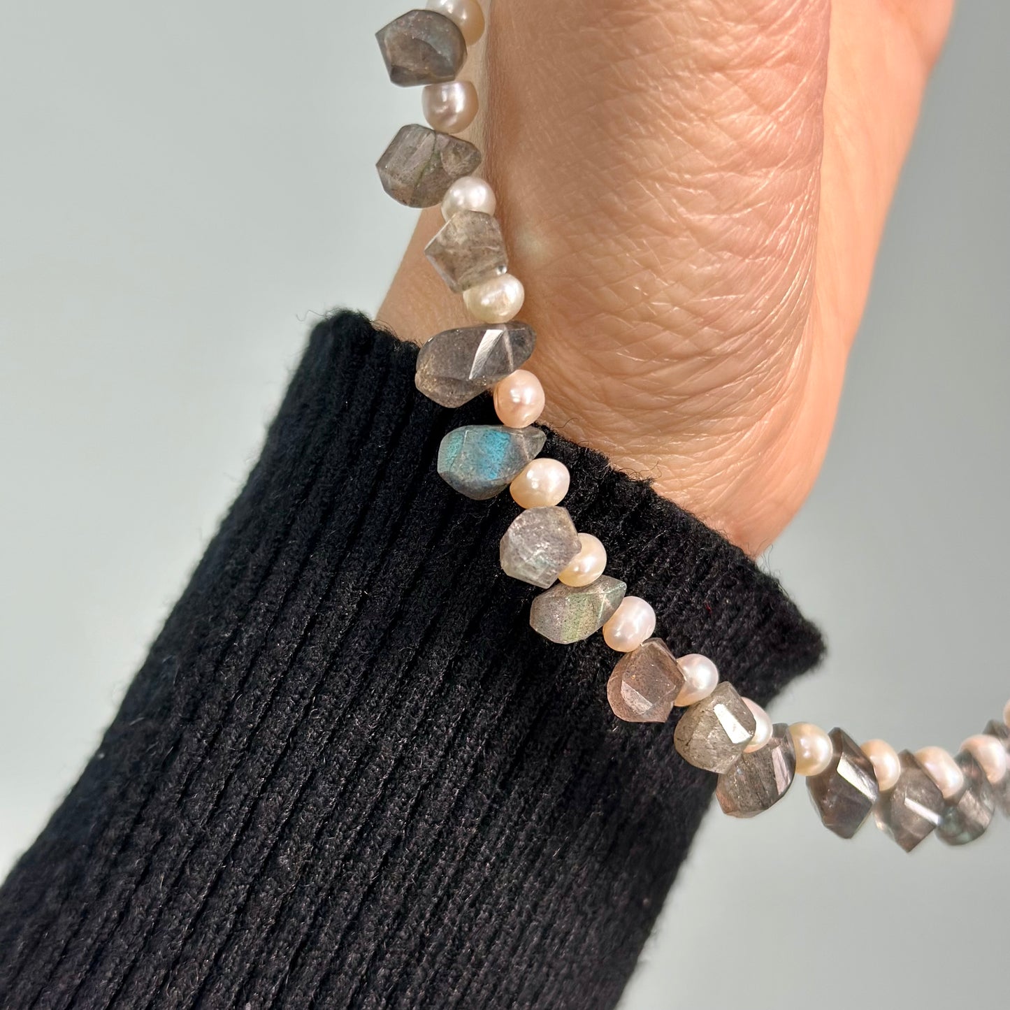 Freshwater Pearl And Labradorite Beaded Necklace