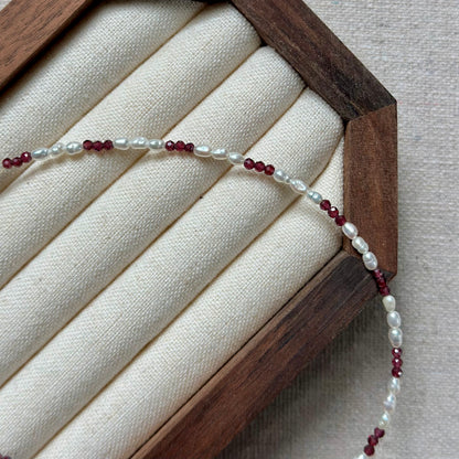 Garnet And Freshwater Pearl Beaded Necklace