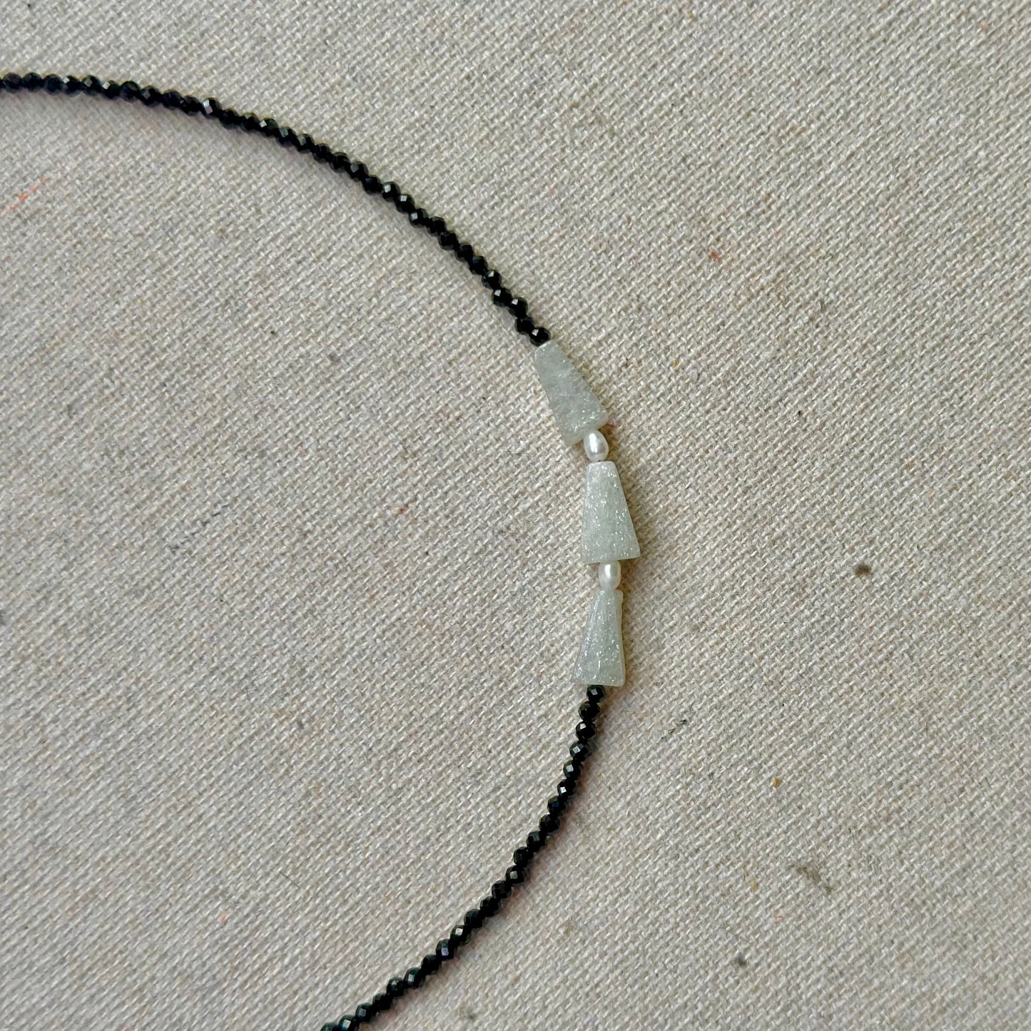 Black Spinel And Moonstone Beaded Necklace