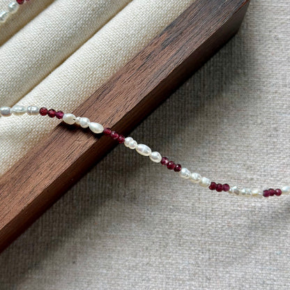 Garnet And Freshwater Pearl Beaded Necklace