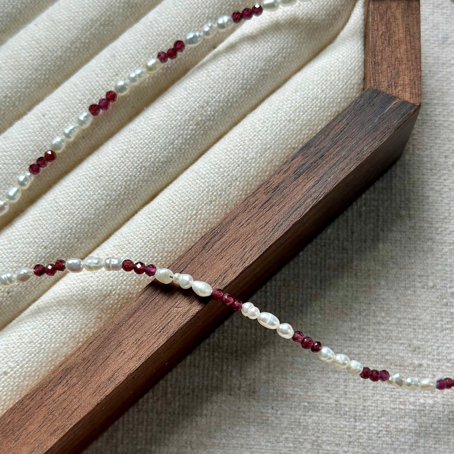 Garnet And Freshwater Pearl Beaded Necklace
