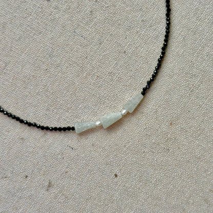 Black Spinel And Moonstone Beaded Necklace