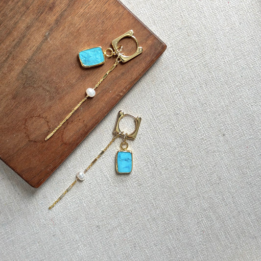 Turquoise And Freshwater Pearl Multi-way Ear Hoop