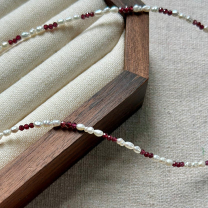 Garnet And Freshwater Pearl Beaded Necklace