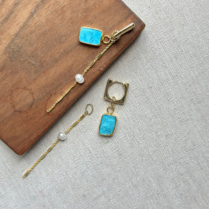Turquoise And Freshwater Pearl Multi-way Ear Hoop