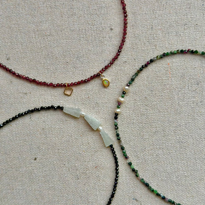 Garnet Beaded And Opal Asymmetric Necklace