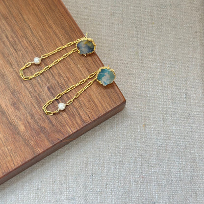 Two-way Opal And Freshwater Pearl Chain Ear Stud