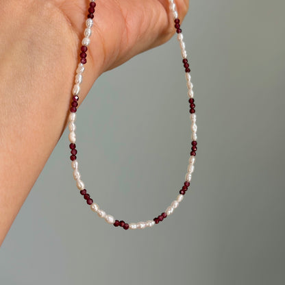 Garnet And Freshwater Pearl Beaded Necklace