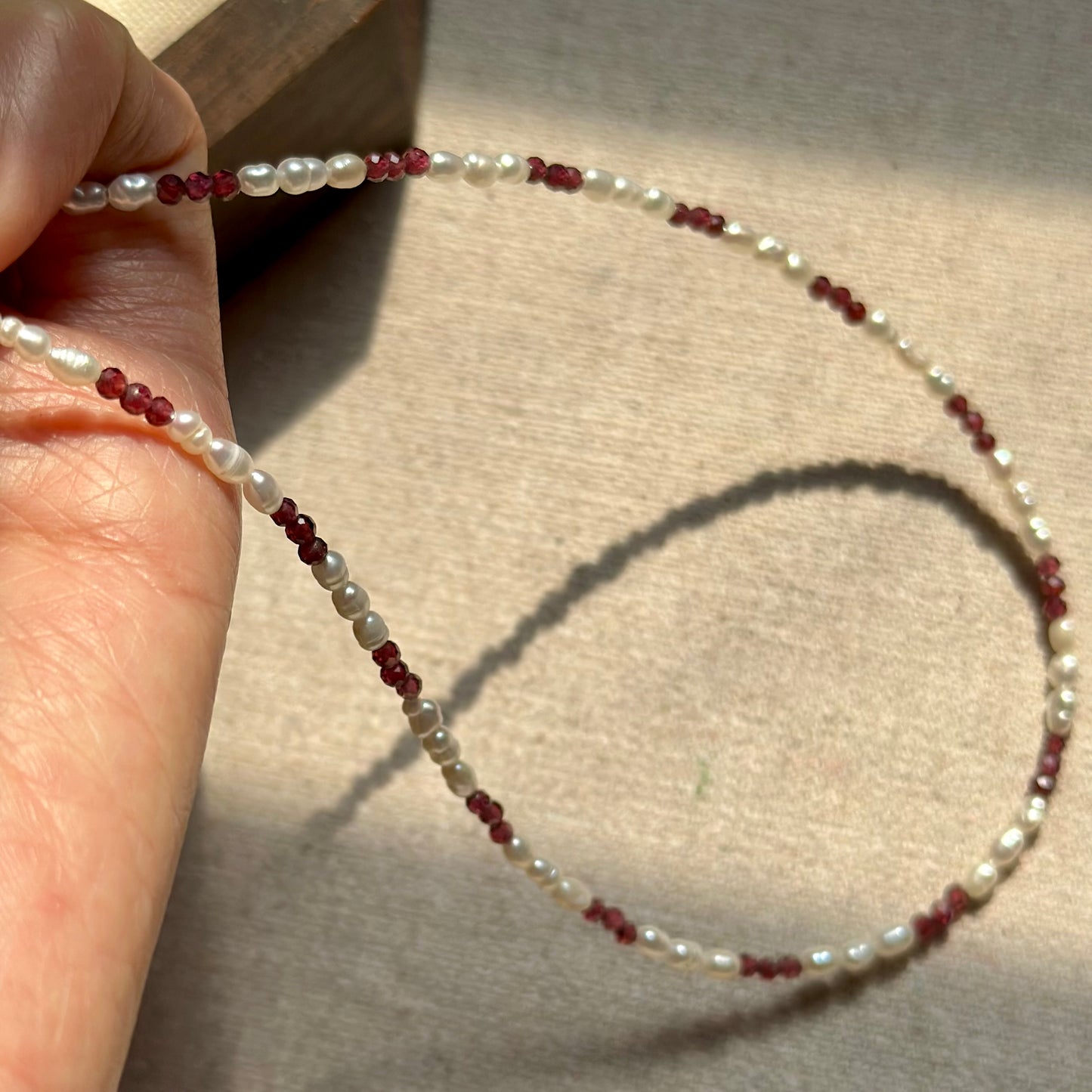 Garnet And Freshwater Pearl Beaded Necklace