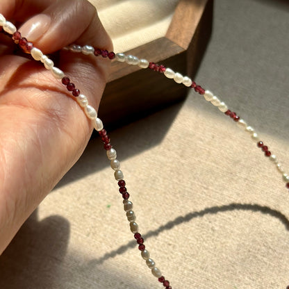 Garnet And Freshwater Pearl Beaded Necklace
